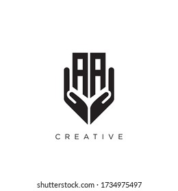 aa hand shield logo design vector symbol