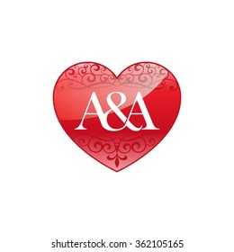 A&A initial letter logo with ornament heart shape.