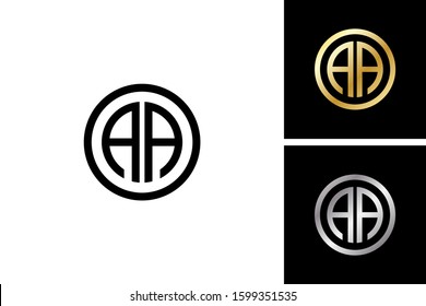 AA initial letters circle elegant logo golden silver black background - vector