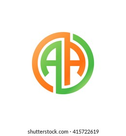 AA initial letters linked circle logo orange green