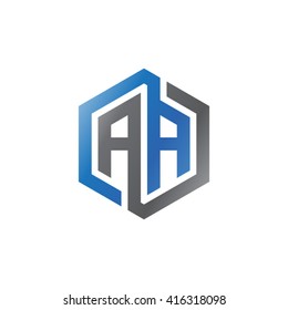 AA initial letters loop linked hexagon logo black gray blue