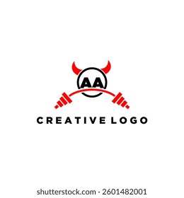 AA initial monogram for fitnes or gym logo with devil style design