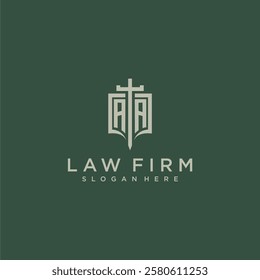 AA initial monogram for law firm with sword and shield logo image