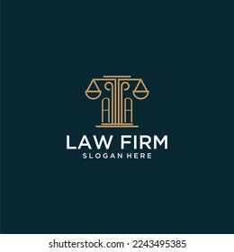 AA initial monogram logo for lawfirm with scale vector design