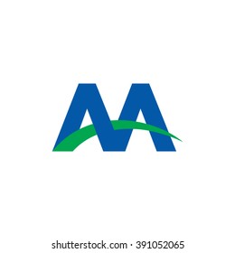 AA initial overlapping swoosh letter logo blue green