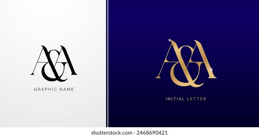 Símbolo de los diseños de los logotipos del monograma de las letras de AA para los Elementos de las tarjetas de visita, identidad de la compañía de la marca, papel de la hoja de oro del material publicitario, impresión del collage, campaña de los anuncios, signo de la invitación de la boda