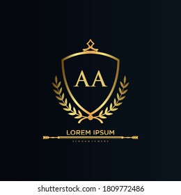 AA Letter Initial with Royal Template.elegant with crown logo vector, Creative Lettering Logo Vector Illustration.	