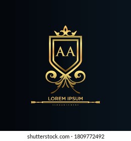 AA Letter Initial with Royal Template.elegant with crown logo vector, Creative Lettering Logo Vector Illustration.	