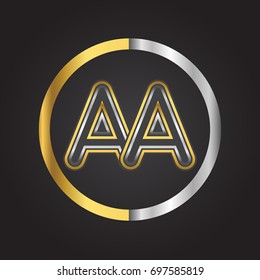 AA Letter logo in a circle. gold and silver colored. Vector design template elements for your business or company identity.