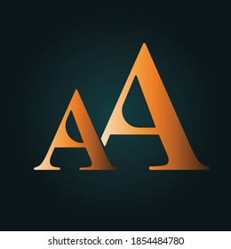 Aa letter logo. Gradient gold abstract concept with dark background