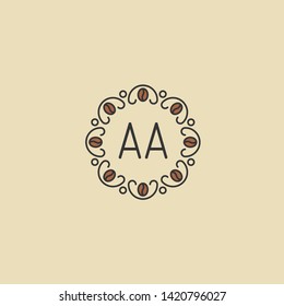 AA letter Logo. A initial logo with coffee bean Signs or Logo Templates,  for food and drink restaurant, cafe, coffee shop, banner and poster