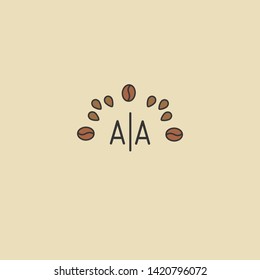 AA letter Logo. A initial logo with coffee bean Signs or Logo Templates,  for food and drink restaurant, cafe, coffee shop, banner and poster