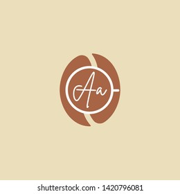 AA letter Logo. A initial logo with coffee bean Signs or Logo Templates,  for food and drink restaurant, cafe, coffee shop, banner and poster