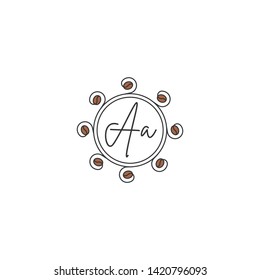 AA letter Logo. A initial logo with coffee bean Signs or Logo Templates,  for food and drink restaurant, cafe, coffee shop, banner and poster