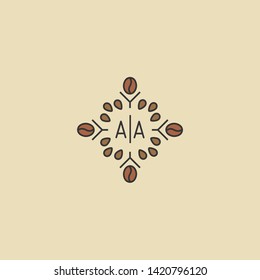 AA letter Logo. A initial logo with coffee bean Signs or Logo Templates,  for food and drink restaurant, cafe, coffee shop, banner and poster