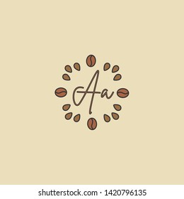 AA letter Logo. A initial logo with coffee bean Signs or Logo Templates,  for food and drink restaurant, cafe, coffee shop, banner and poster