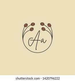 AA letter Logo. A initial logo with coffee bean Signs or Logo Templates,  for food and drink restaurant, cafe, coffee shop, banner and poster