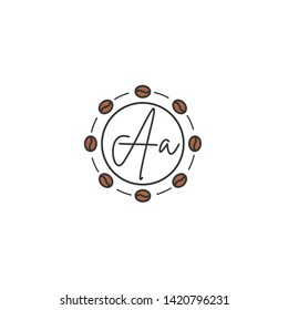 AA letter Logo. A initial logo with coffee bean Signs or Logo Templates,  for food and drink restaurant, cafe, coffee shop, banner and poster