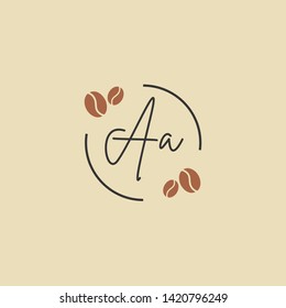 AA letter Logo. A initial logo with coffee bean Signs or Logo Templates,  for food and drink restaurant, cafe, coffee shop, banner and poster
