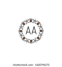 AA letter Logo. A initial logo with coffee bean Signs or Logo Templates,  for food and drink restaurant, cafe, coffee shop, banner and poster