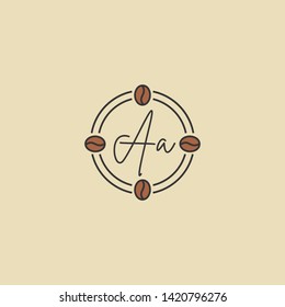 AA letter Logo. A initial logo with coffee bean Signs or Logo Templates,  for food and drink restaurant, cafe, coffee shop, banner and poster