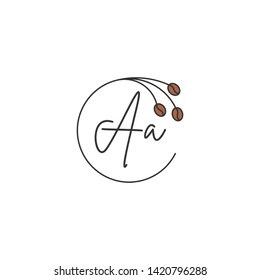 AA letter Logo. A initial logo with coffee bean Signs or Logo Templates,  for food and drink restaurant, cafe, coffee shop, banner and poster