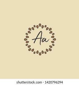 AA letter Logo. A initial logo with coffee bean Signs or Logo Templates,  for food and drink restaurant, cafe, coffee shop, banner and poster