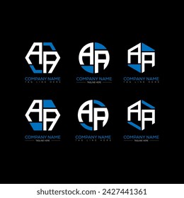 AA letter logo set design.AA black monogram polygonal and circle shape vector. AA unique design.
