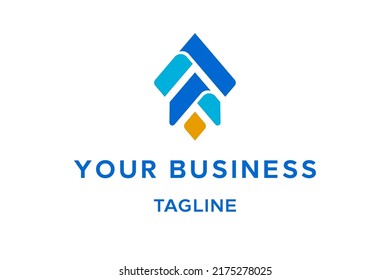 AA letter rocket logo design, icon, symbol, featuring vibrant blue and gold tones, symbolizing innovation, ambition, and upward momentum. Perfect for startups, tech firms, or growth-focused brands.

