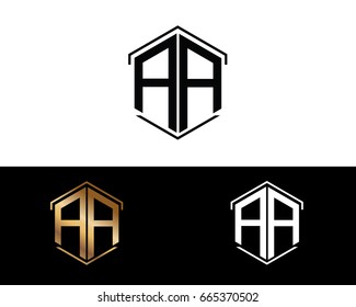 AA letters linked with hexagon shape logo