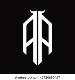 AA Logo monograma con forma de cuerno aislado Plantilla de diseño en blanco y negro sobre fondo negro
