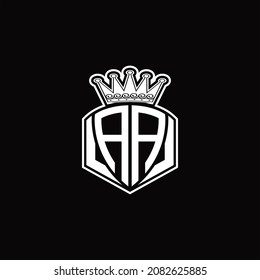 AA Logo monogram with luxury emblem shape and crown design template on black background