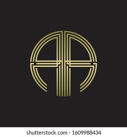 AA Logo monogram triple ribbon style line design template isolated with gold color