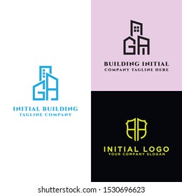 The AA logo set and modern graphic design, Inspirational logo design for all companies and the initial concept of the GA logo set with a vector building template for construction.