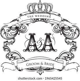 AA Monogram with Baroque Frame Ornament Vector