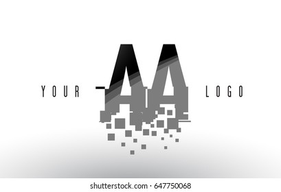 AA A Pixel Letter Logo with Digital Shattered Black Squares. Creative Letters Vector Illustration.