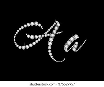 Aa in stunning Diamond Script precious round jewels, isolated on black. Vector EPS-10 file, transparency used. 