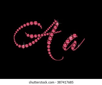 Aa in stunning Ruby Script precious round jewels, isolated on black. Vector EPS-10 file, transparency used. 