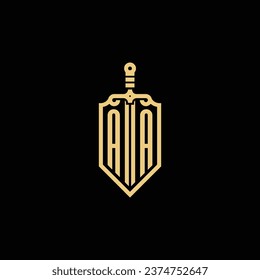 AA vintage shield and sword initial logo in high quality professional design that will print well across any print media