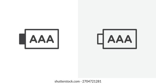 Icono de batería AAA. colección de línea de trazo editable y estilos planos sólidos.