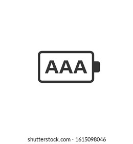 AAA battery icon in flat style. Power level vector illustration on white isolated background. Lithium accumulator business concept.