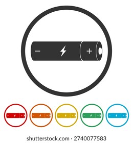  AAA battery icon. Set icons in color circle buttons
