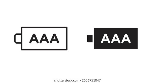 AAA battery icon symbol set in black. line and flat icons