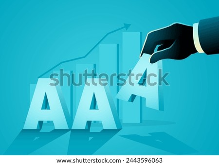 AAA rating achievement, vector illustration of hand placing the letter A on rising bar graph
