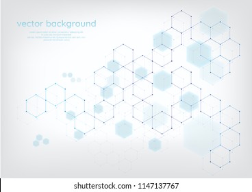 Aabstract geometric hexagonal molecular structures in technology background. Background with hexagons.
Molecule structure  and communication. Vector illustration.