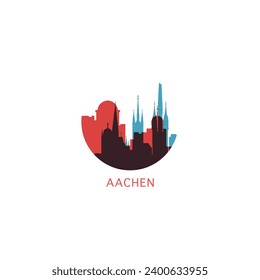 Aachen cityscape skyline city panorama vector flat modern logo icon. Germany North Rhine-Westphalia emblem idea with landmarks and building silhouettes svg