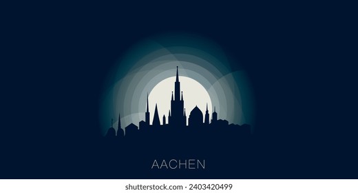 
Aachen cityscape skyline city panorama vector flat modern banner illustration. Germany town emblem idea with landmarks and building silhouettes at sunrise sunset night svg