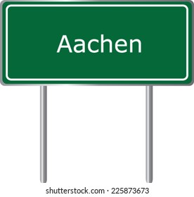 Aachen, Germany, road sign green vector illustration, road table