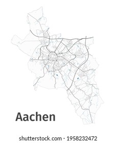 Aachen map. Detailed map of Aachen city administrative area. Cityscape panorama. Royalty free vector illustration. Outline map with highways, streets, rivers. Tourist decorative street map.