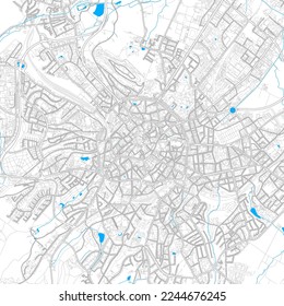 Aachen, North Rhine-Westphalia, Germany high resolution vector map with editable paths. Bright outlines for main roads. Use it for any printed and digital background. Blue shapes and lines for water.